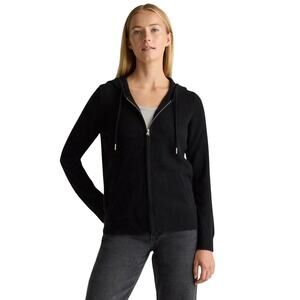 New Quince Mongolian Cashmere Full Zip Black Hoodie Women's Size Medium 3215